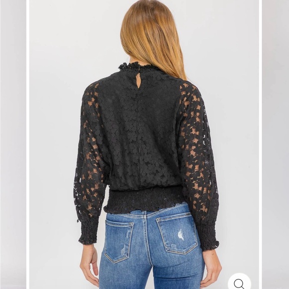 Black Ruffled Long Sleeve Blouse with Mandarin Collar - Picture 2 of 9